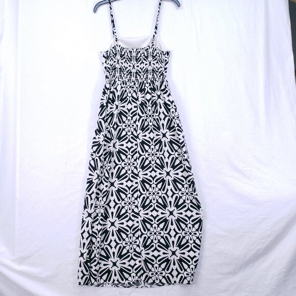 AUW Black White Floral Spaghetti Strap Maxi Dress Spanish Style Geometric L - Picture 12 of 15